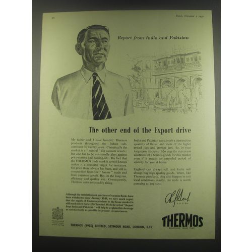 1949 Thermos Products Ad - Report from India and Pakistan The other end