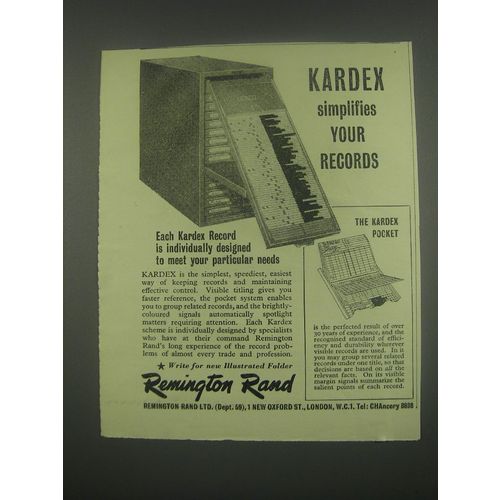 1949 Remington Rand Kardex Ad - Each Kardex record is individually designed