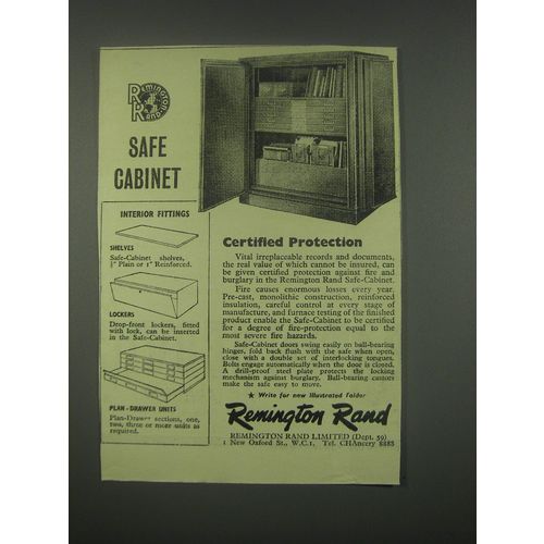 1949 Remington Rand Safe-Cabinet Ad - Certified protection