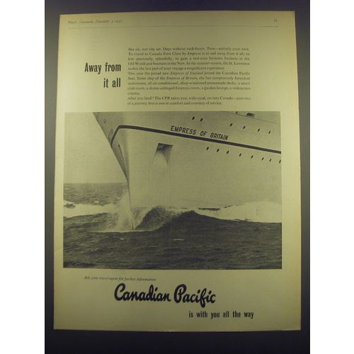 1957 Canadian Pacific Cruise Ad - Away from it all