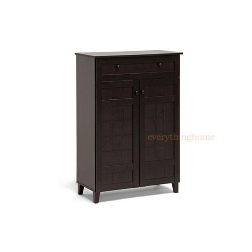 Modern Wood Tall Shoe Rack Storage Cabinet Brown Oak Slate Gray Shelves Door