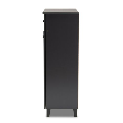 Modern Wood Tall Shoe Rack Storage Cabinet Brown Oak Slate Gray Shelves Door