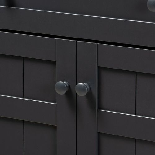 Modern Wood Tall Shoe Rack Storage Cabinet Brown Oak Slate Gray Shelves Door