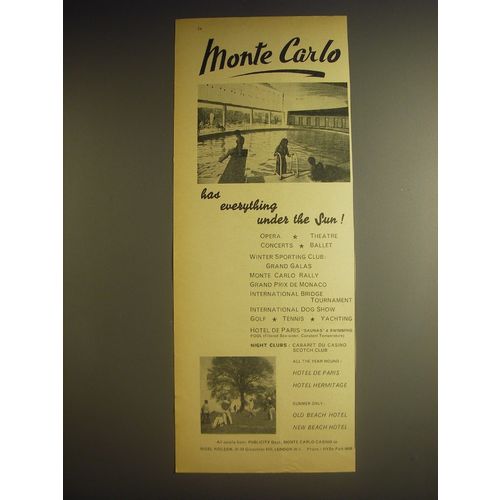 1963 Monte Carlo Tourism Ad - Monte Carlo has everything under the sun