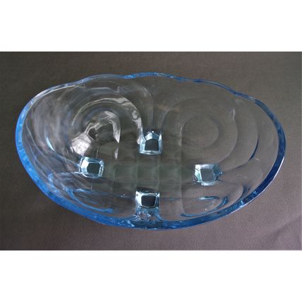 Art Deco German Walther & Sohne "Rotterdam" Blue Glass Oval Bowl.