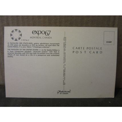 UNITED STATES PAVILION, EXPO 67, MONTREAL, CANADA unused postcard. (A) =