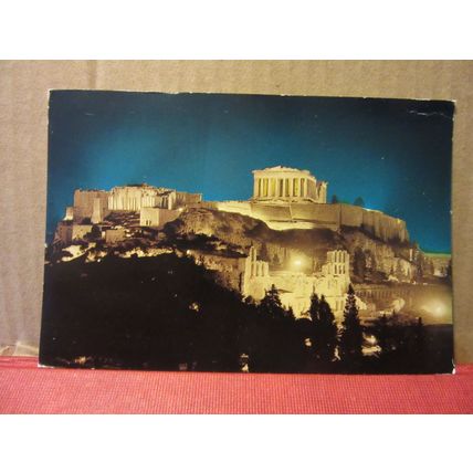 THE ACROPOLIS by night , ATHENS, GREECE unused postcard #