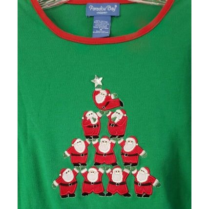 Paradise Bay Misses Cotton Blend Multicolored Santa's Christmas Top Size M