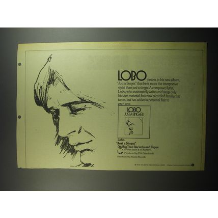 1974 Lobo Just a Singer Album Advertisement