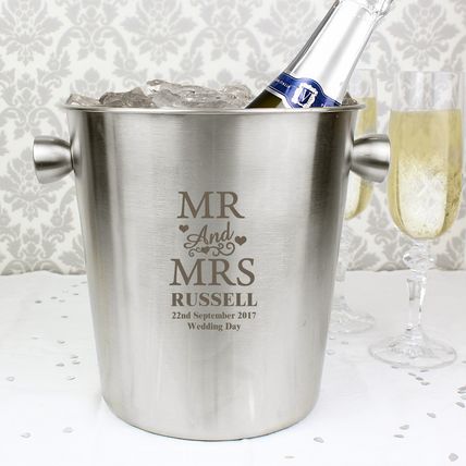 Ice Bucket Mr & Mrs Stainless Steel personalised couples mum anniversary