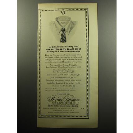 1957 Brooks Brothers Clothing Ad - For distinctiveness and long wear
