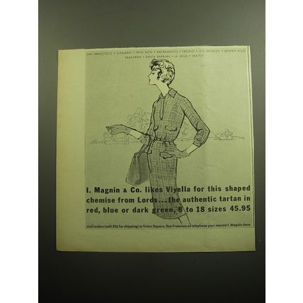 1958 I. Magnin Viyella Dress by Lords Ad - I. Magnin & Co. likes Viyella