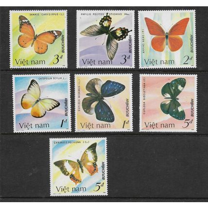 VIETNAM 1986 BUTTERFLIES SG 996 / 1002 SET 7 VALS U/M MINT