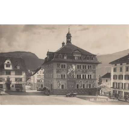 Classic Open Top Car at Schwys Rathaus German Rare Old Postcard