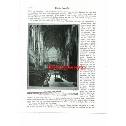 York Minster View & Choir, St William's College, Book Illustration, c1920