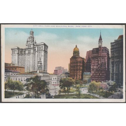 City Hall Park and Municipal Buildings, New York City, c.1920 - Union News Co PC