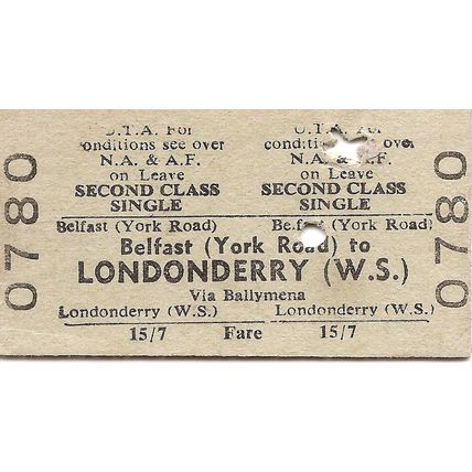 U.T.A. Edmondson Ticket - Belfast York Road to Londonderry Waterside