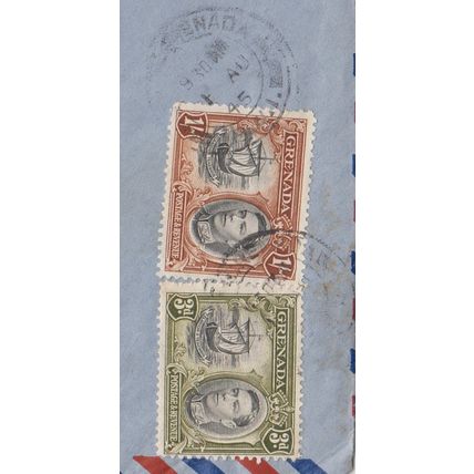 GRENADA cover Postmarked 1 Aug. 1945 - the 1/ Sh. 3d air mail rate to Canada