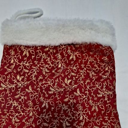 Big QUILTED CHRISTMAS STOCKING 21 1/2" Double Sided Trees Holly Berry