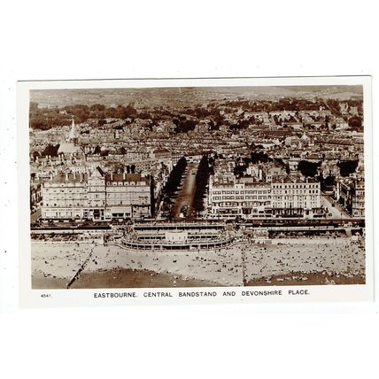 Sussex postcard Eastbourne Central Bandstand & Devonshire Place aerial view