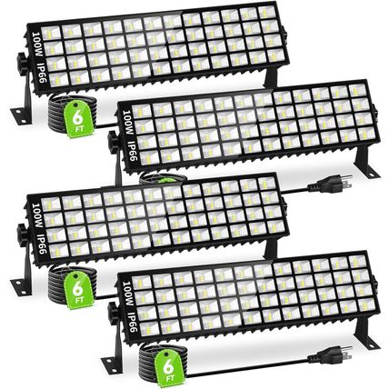 4 Pack LED Shop Lights, 100W 11000LM Plug in Garage Light with 6FT Power Cord, I