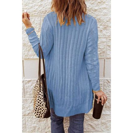 Sky Blue Button Pocket Knit Cardigan