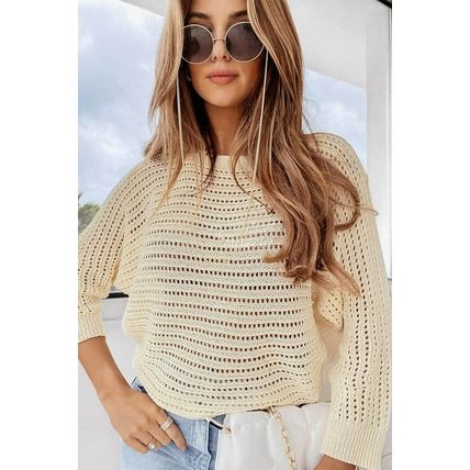 Apricot Open Knit Bracelet Sleeve Sweater