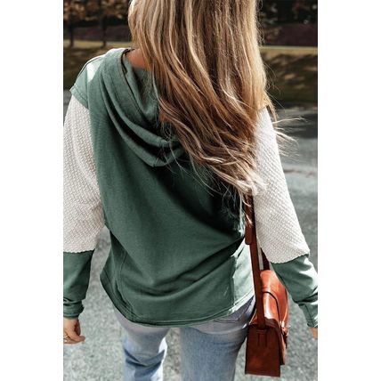 Mist Green Contrast Sleeves Patchwork Colorblock Hoodie