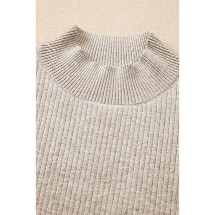 Apricot Thermal Lined Ribbed Knit Mock Neck Sweater