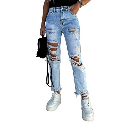 Sky Blue Acid Wash Distressed Slim Fit Jeans