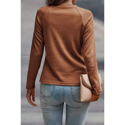 Cinnamon Solid Color Seam Detail Raglan Long Sleeve Top