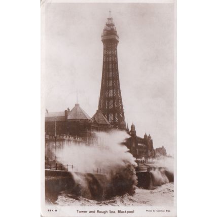 ED 291 BLACKPOOL - TOWER AND ROUGH SEA. RP POSTCARD