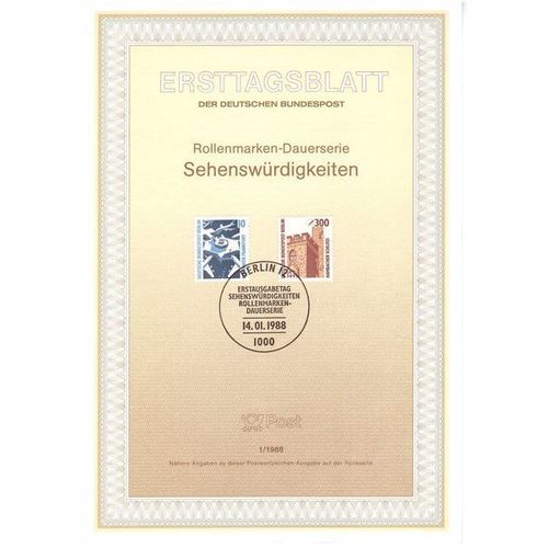 GERMANY DEUTSCHE BUNDESPOST BERLIN 1988 TOURIST SIGHTS 10pf & 300pf VFU ETB