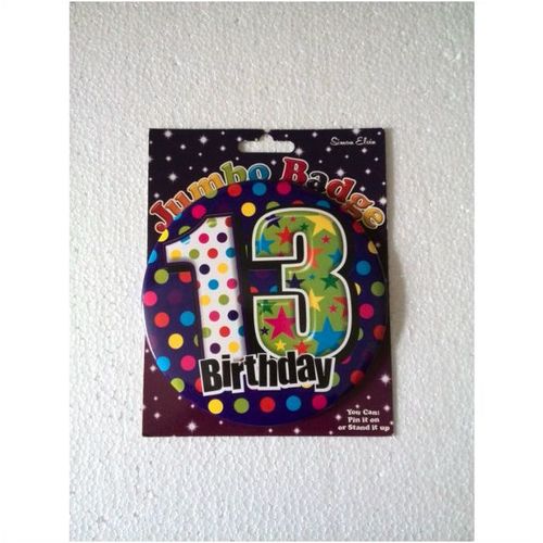 13 Birthday - 6" Large Badge - Pin it or Stand it - blue spotted