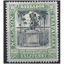 Barbados 1906 SG146 1/2d Black & Pale Green Nelson Centenary Mounted Mint . ..