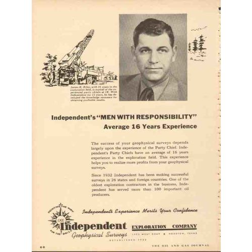 independent exploration company 1953 james riley experience vintage ad