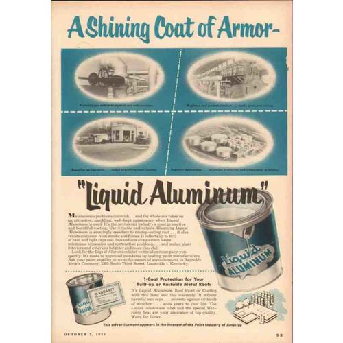 reynolds metals company 1953 coat of armor liquid aluminum vintage ad
