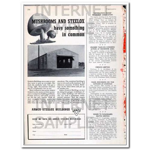 ARMCO DRAINAGE METAL PRODUCTS INC 1948 mushrooms steelox vintage ad