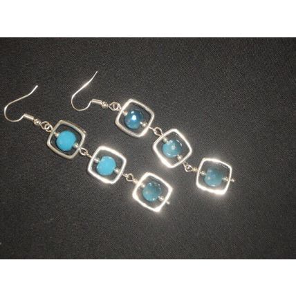 Unique electroplated light blue glass long drop swing earrings