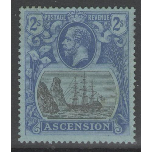 Ascension KGV 1924 2/- Grey-Black & Blue on Blue Mounted Mint MM SG 19 Stamp