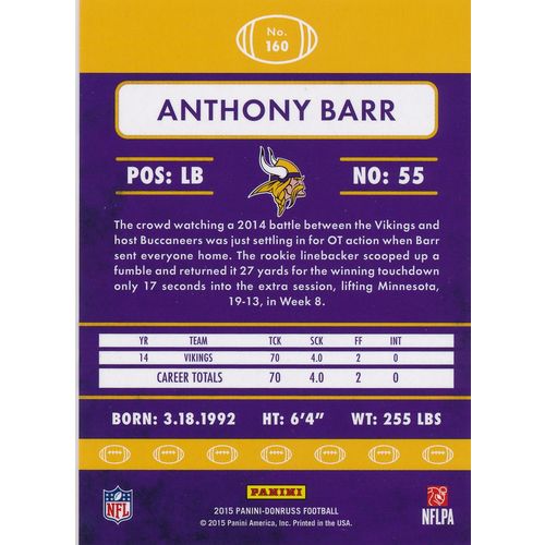 2015 Donruss Football 160 Anthony Barr Minnesota Vikings
