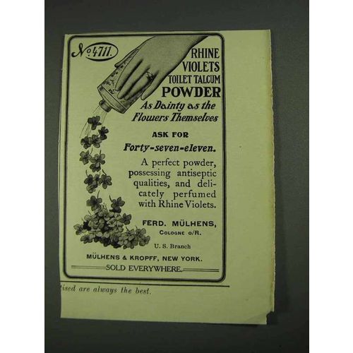 1908 Mulhens & Kropff No. 4711 Rhine Violets Powder Ad