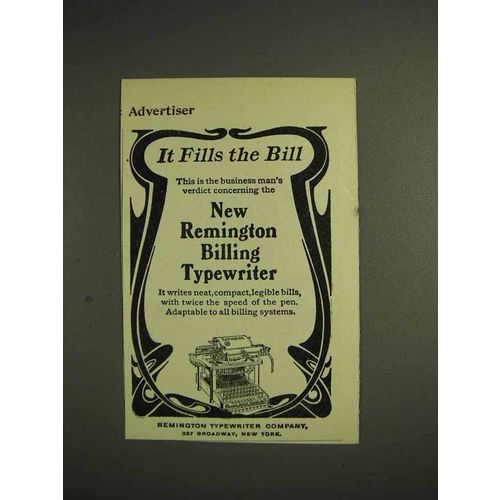 1904 Remington Billing Typewriter Ad, It Fills the Bill