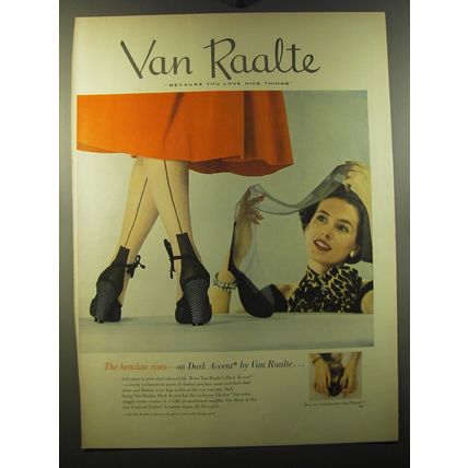 1950 Van Raalte Dark Accent Nylons Ad - The hemline rises - on Dark Accent