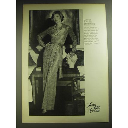1974 Saks Fifth Avenue Tunic Pyjama Ad - Luxuriate in the new gold standard