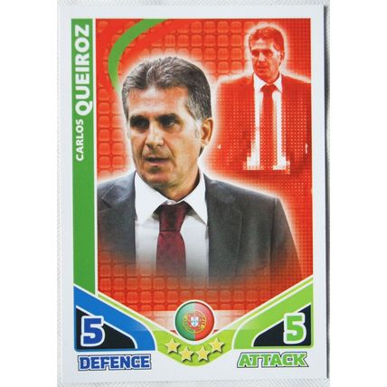 2010 Topps Match Attax World Cup Trading Card - Manager, Carlos Queiroz