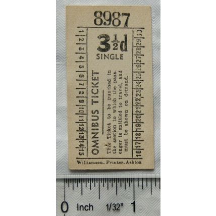 Vintage: 3½d single omnibus ticket, Williamson, Ashton