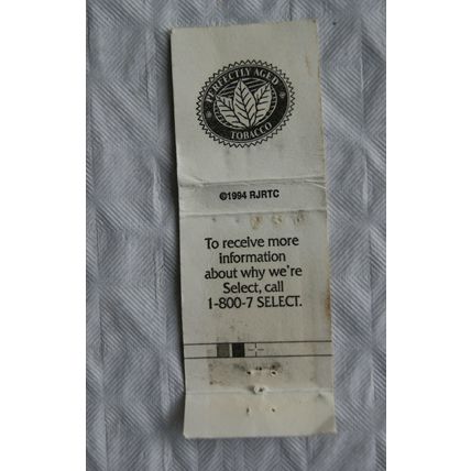 Matchbook cover Winston Select Cigarettes 1994