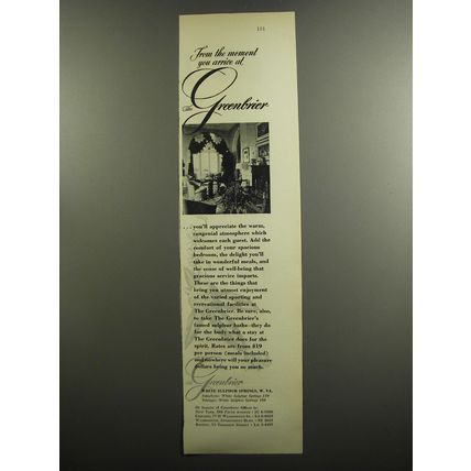 1952 Greenbrier Resort Ad - From the moment you arrive at the Greenbrier