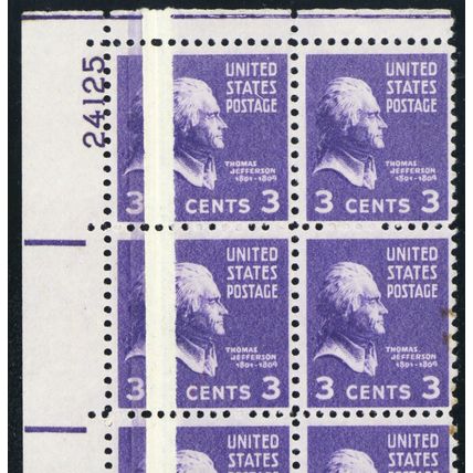 807, MNH 3¢ With Wide Paper Fold Error In Block of 20 Stamps - WoW - Stuart Katz